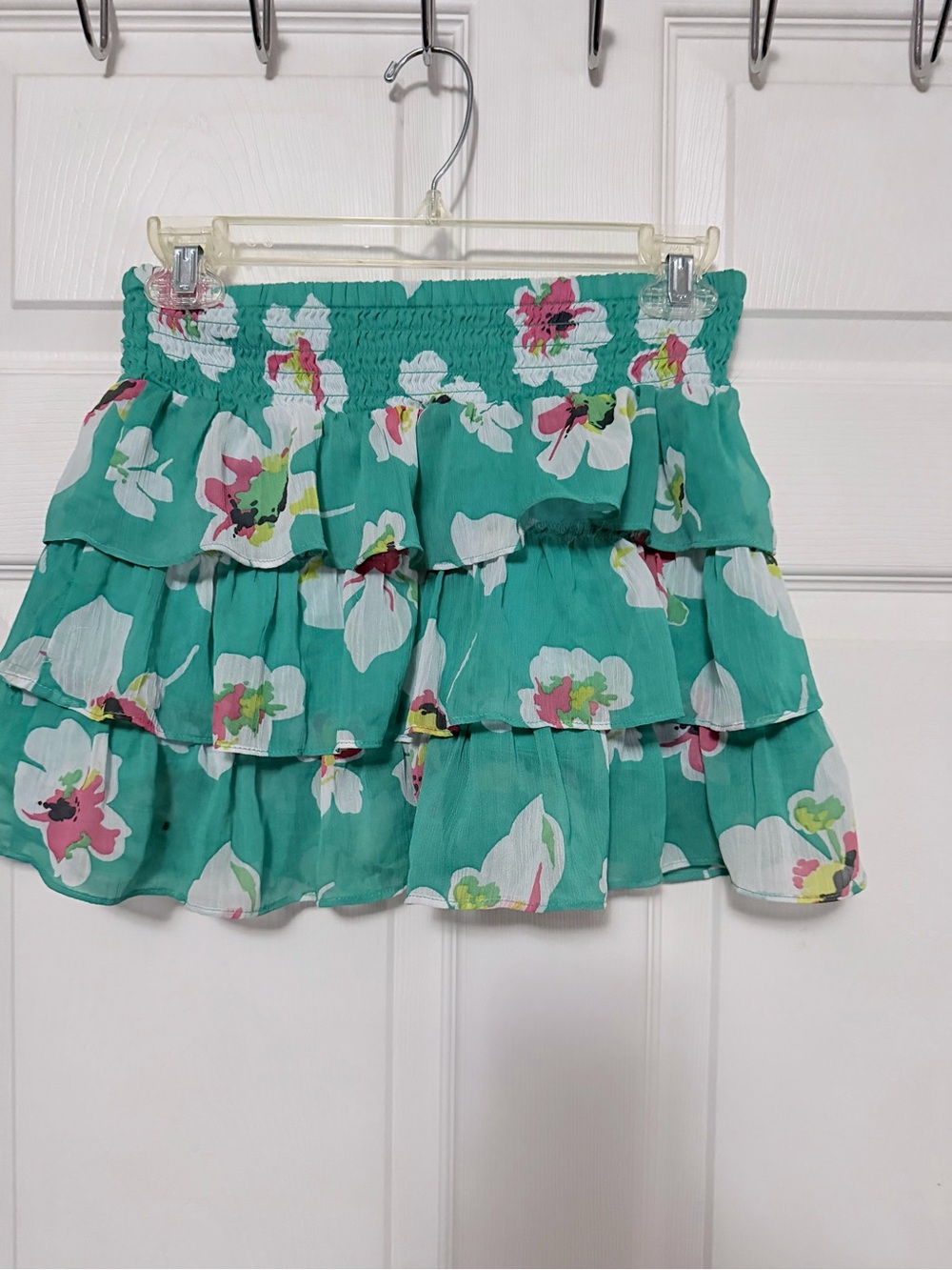 Old Navy Teal Floral Tiered Ruffle Skirt - Picture 1 of 3
